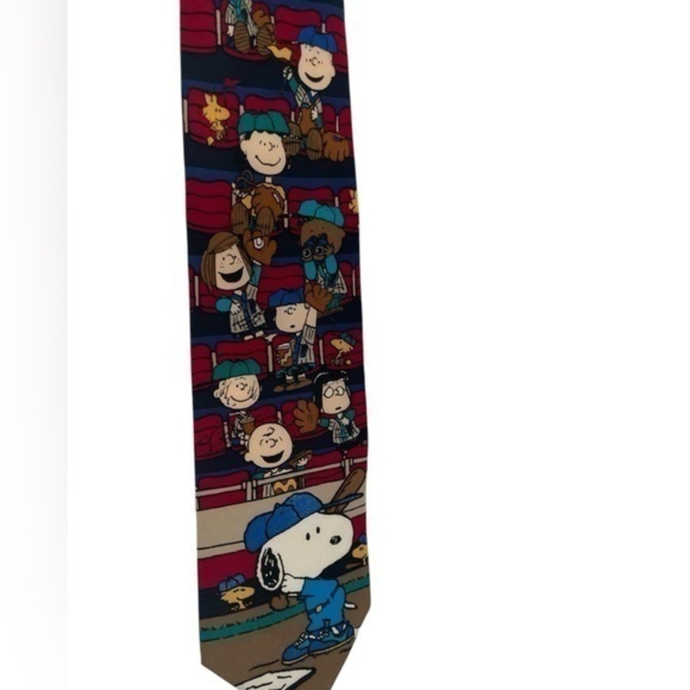 Snoopy Baseball Silk Tie Peanuts Beagle at the bat bleacher sport field …